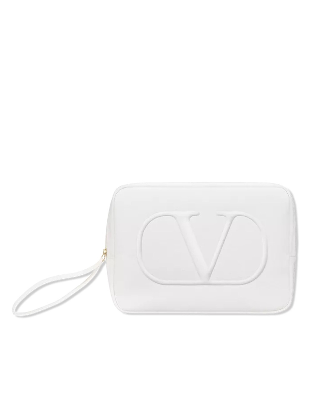 Valentino White Embossed V Logo Wristlet Pouch